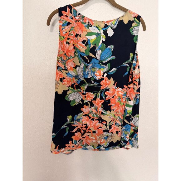 Chico's Reversible Tank Navy Beige Multi Floral Hawaiian Womans 3/XL - Picture 2 of 5